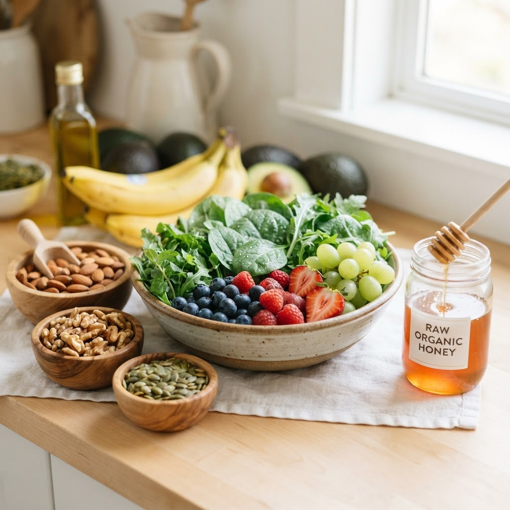 Frutas, verduras y frutos secos naturales