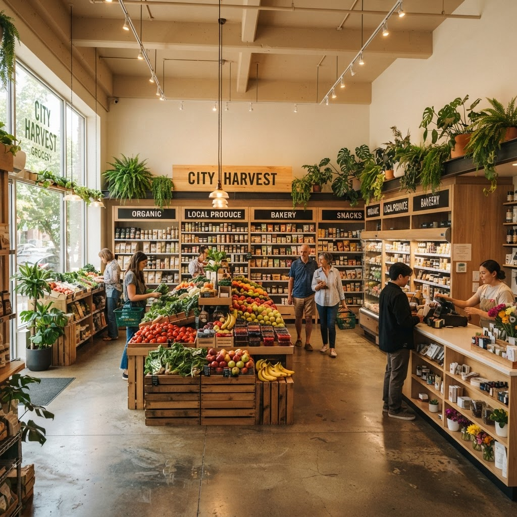 Interior del minimarket Kutawa con estantes de productos